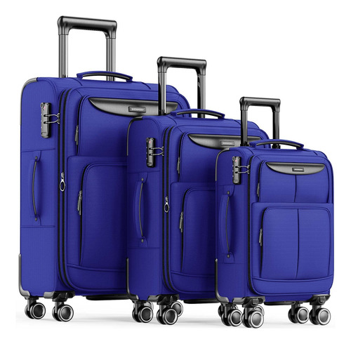 Set De Equipaje Showkoo Softside, Expandible Y Ligero, Azul,
