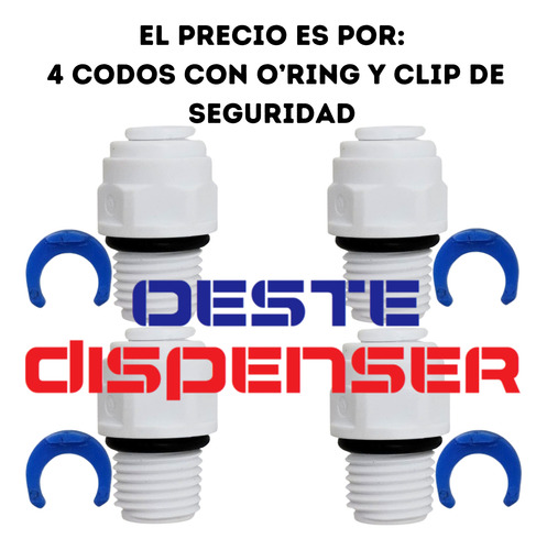 Conector Recto X4 De 1/4 Con Oring Y Clip Filtros Dispenser