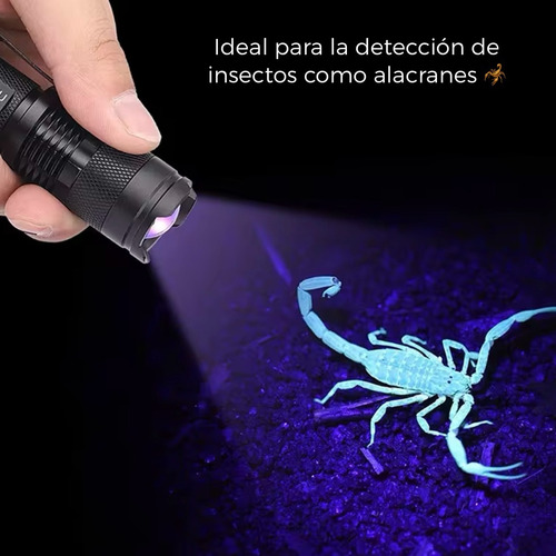 Lampara Tactica Recargable Luz Led Negra Uv + 2 Baterias Linterna Negro Luz Negra (UV)