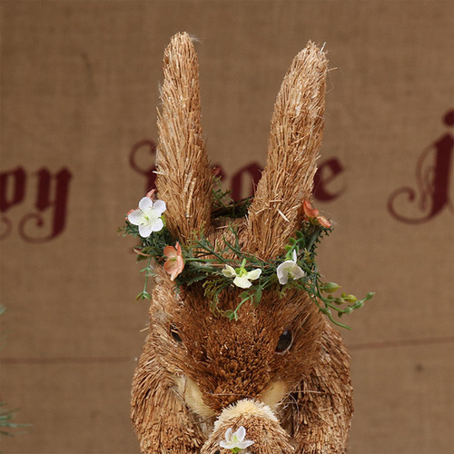 Encantadora Paja Conejo De Pascua Estatuilla Arte 24x15x33cm