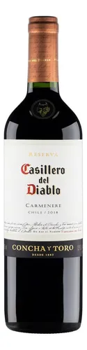 Vino tinto seco Carménère Casillero del Diablo Reserva bodega Concha y Toro 750 ml en estuche de caja