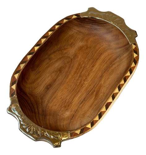 Bandeja Batea De Madera Y Alpaca 40 Cm Artesanal