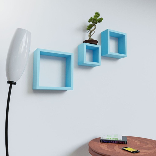Imagem 4 de 5 de Nicho Decorativo Mdf Kit 3 Unidades - Cor Azul