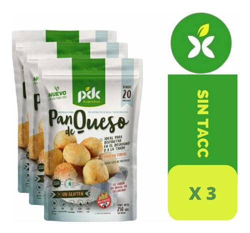 Premezcla Para Pan De Queso Pdk Sin Tacc X 250 Grs. X 3 Uni.