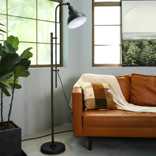 Lámpara De Piso Industrial Estilo Envejecido Vonluce Negro