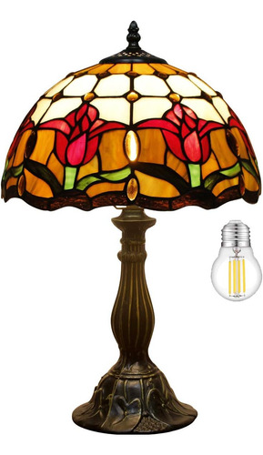 Werfactory Tiffany Lámpara De Mesa Estilo Vitral Tulipán Flo