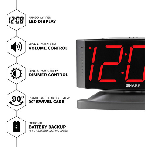 Reloj Despertador Sharp Home Led Digital Con Base Giratoria,