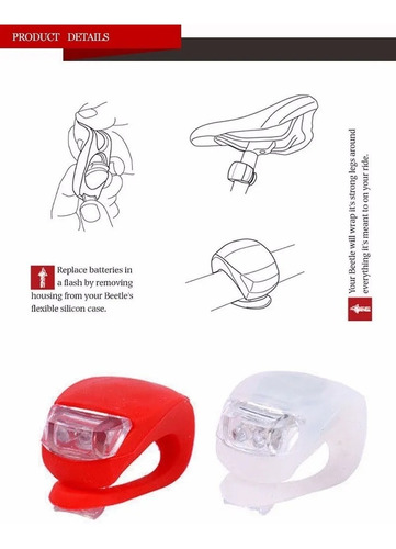 Linterna Klik Led Bicicleta 1 Blanca 1 Roja 3 Modos Silicona