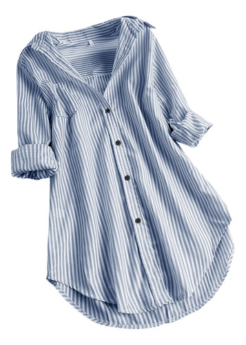 Camisa Holgada Con Botones Y Cuello Vuelto De Manga Larga A