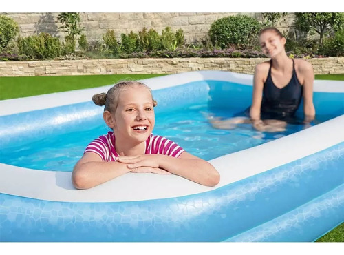 Alberca Rectangular Premium Inflable Piscina Infantil 305cm Azul Y Blanco