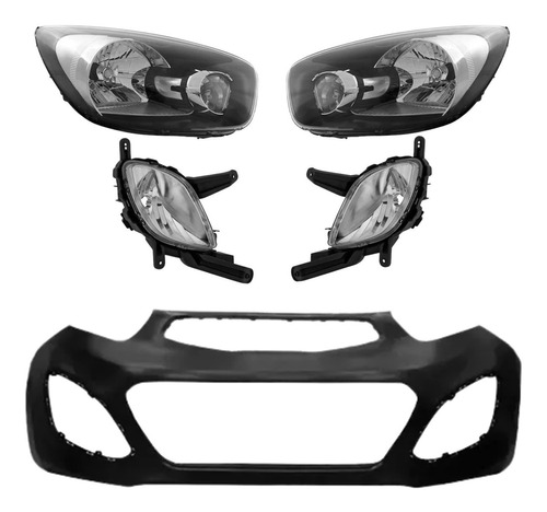 Parachoque Kia Picanto 2011 2012 2013 2014 Kit Farol E Milha