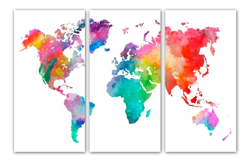 Cuadro 40x60cm Mapa Watercolor Mundo Acuarela M2
