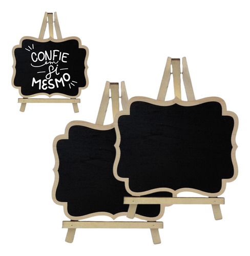 2 Lousa Quadro Decorativo Com Tripé Para Recados 35x30cm