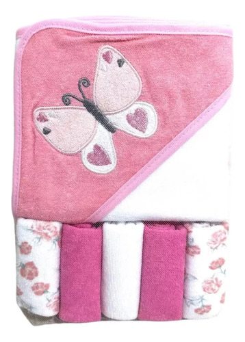 Set Toalla Con Capucha Bebe 5 Mas Toallitas Multiuso Baño