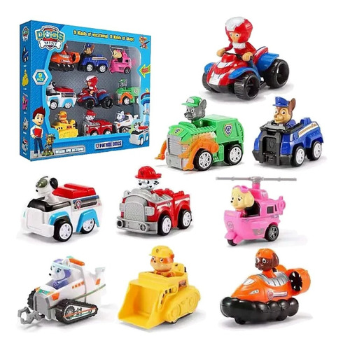 Paw Patrol - Set De 9 Personajes Con Vehículos