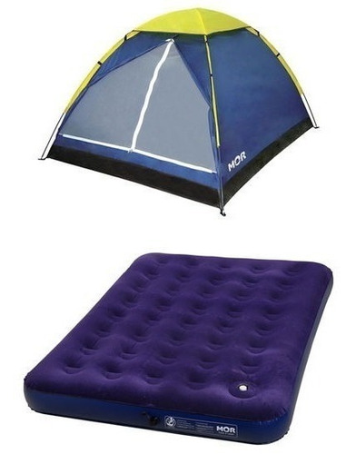 Kit Barraca Camping Iglu 2 Pes. + Colchao Casal Inflável Mor Cor Azul