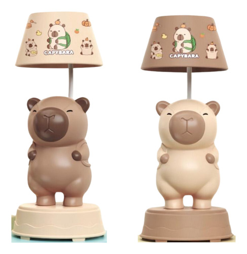 Lampara Capibara Carpincho + Cable Usb Stickers Y Sacapuntas Estructura Beige