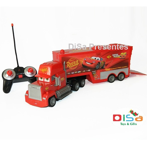 Caminhão Mack Hauler 50 Cm Rc + 8 Carrinhos Mcqueen Disney