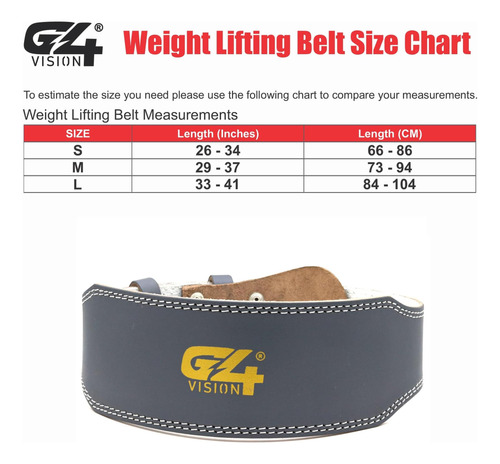 G4 Vision Genuine Cuero Ajustable Cinturón De Levantamiento
