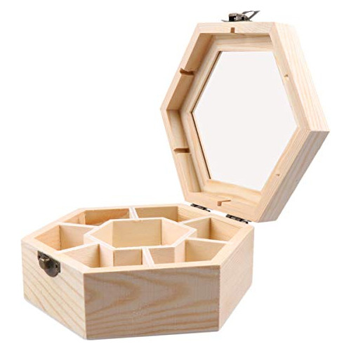 Caja De Joyería De Madera Inacabada Hexagonal, Caja De...