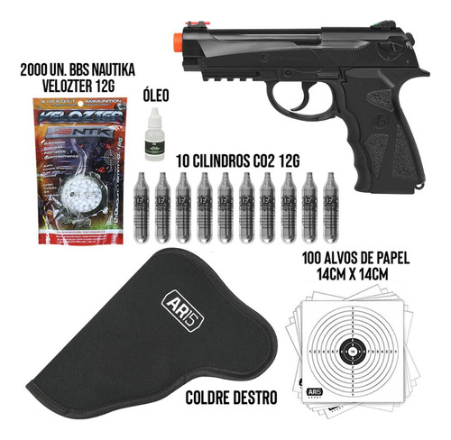 Pistola Pressão C12 Réplica Beretta + Coldre + Bbs Nautika