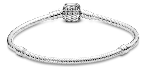 Pulseira Pandora Snake Chain com broche prateado, tamanho 19 cm