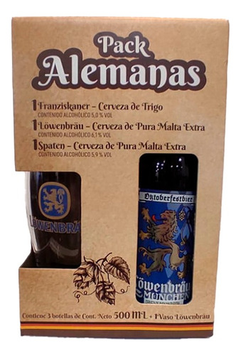 Cervezas Oktoberfest Pack 3 Alemanas + Vaso Lowenbrau