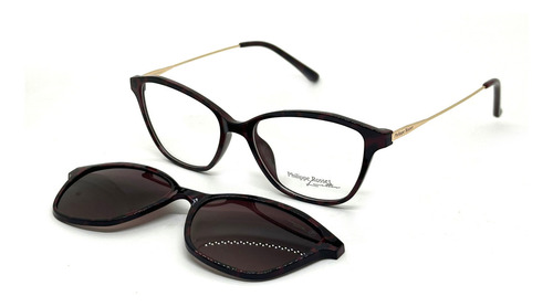 Anteojo Armazon Clip On Sol Philippe Rosset 1044 Polarizado Lente Marrón Oscuro Varilla Dorado Armazón Rojo Y Negro Diseño 1044 004