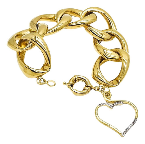 Pulseira Feminina Com Pingente Coração Banhada A Ouro 4621b