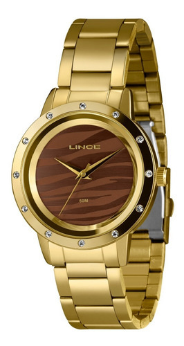 Relógio Feminino Strass Lince Lrg4731l42 Nxkx Cor Da Correia Dourado Cor Do Fundo Marrom