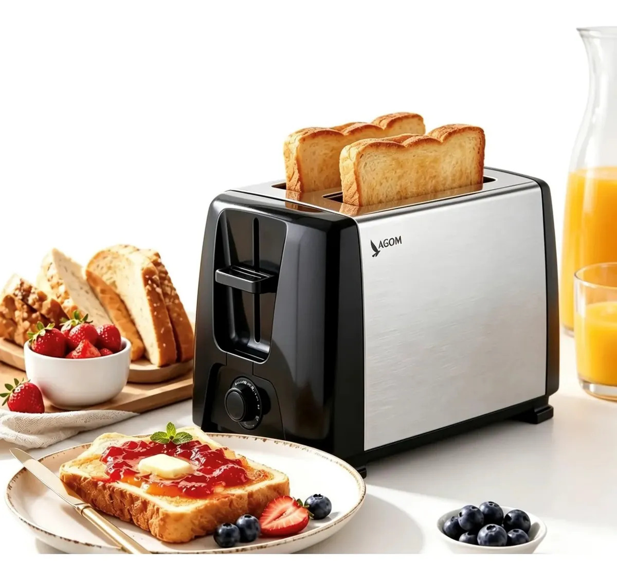 Tostadora 650w Lagom Toster Bh-002 Mini Horno 2 Rebanadas Extra Ancha 6 Ajustes De Temperatura Tostado Uniforme Rapido Acero Inoxidable Facil De Limpiar Libre De Bpa Para Bagel Pan