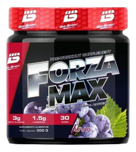 Suplemento em pó BioSport  Forza Max Pré Treino Forza Max 300g Bio Sport pré treino Pré Treino Forza Max 300g Bio Sport sabor  uva em pote de 300g