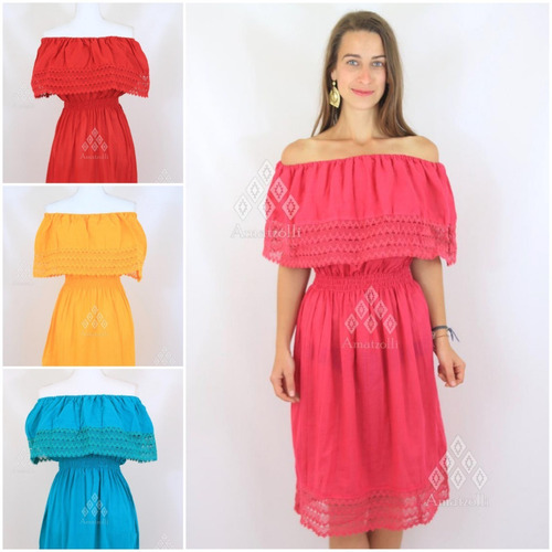 Lote De 6 Vestidos Lisos Campesina Anabel - Resorte Al Talle