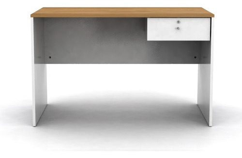 Escritorio Pc Oficina 1 Cajón C/ Llave 1,2mt Diseño Moderno Roble Miel/blanco