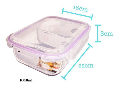 Kit 2 Potes 1040ml De Vidro Hermético Com Divisória Marmita Vidro