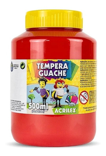 Tinta Tempera Guache Escolar Acrilex 507 - Vermelho 500ml