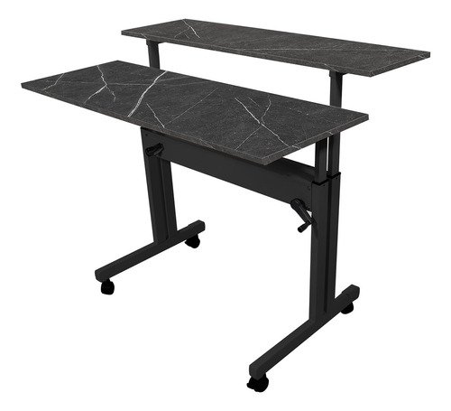 Mesa Dupla Ergonômica Profissional Regulável Tampo Mármore Cor Preto