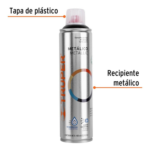Pintura En Aerosol, Negro Metálico, Bote Esbelto, 400 Ml.