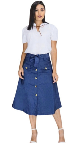 Imagem 4 de 5 de Saia Midi Bengaline Botões Frontal Moda Verão 2019 Promoção