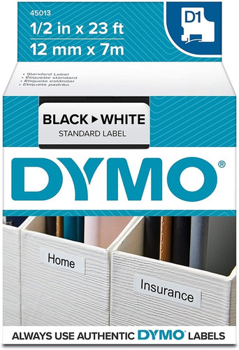 Cinta D1 Dymo 12mm Negro/blanc