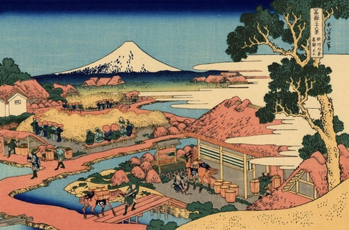 Hokusai - Plantación De Té Y Monte Fuji - Poster 100x70cm.