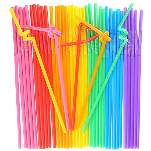 Disposable Colorful Drinking Straws, 100pcs 7 Colors Fl...