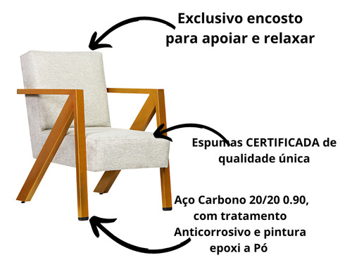 Poltrona Texas 1 Lugar Linho Bege Base De Aço Dourado