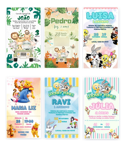 Combo Canva 620 Artes Convite Infantil Editável - 3 Pacotes