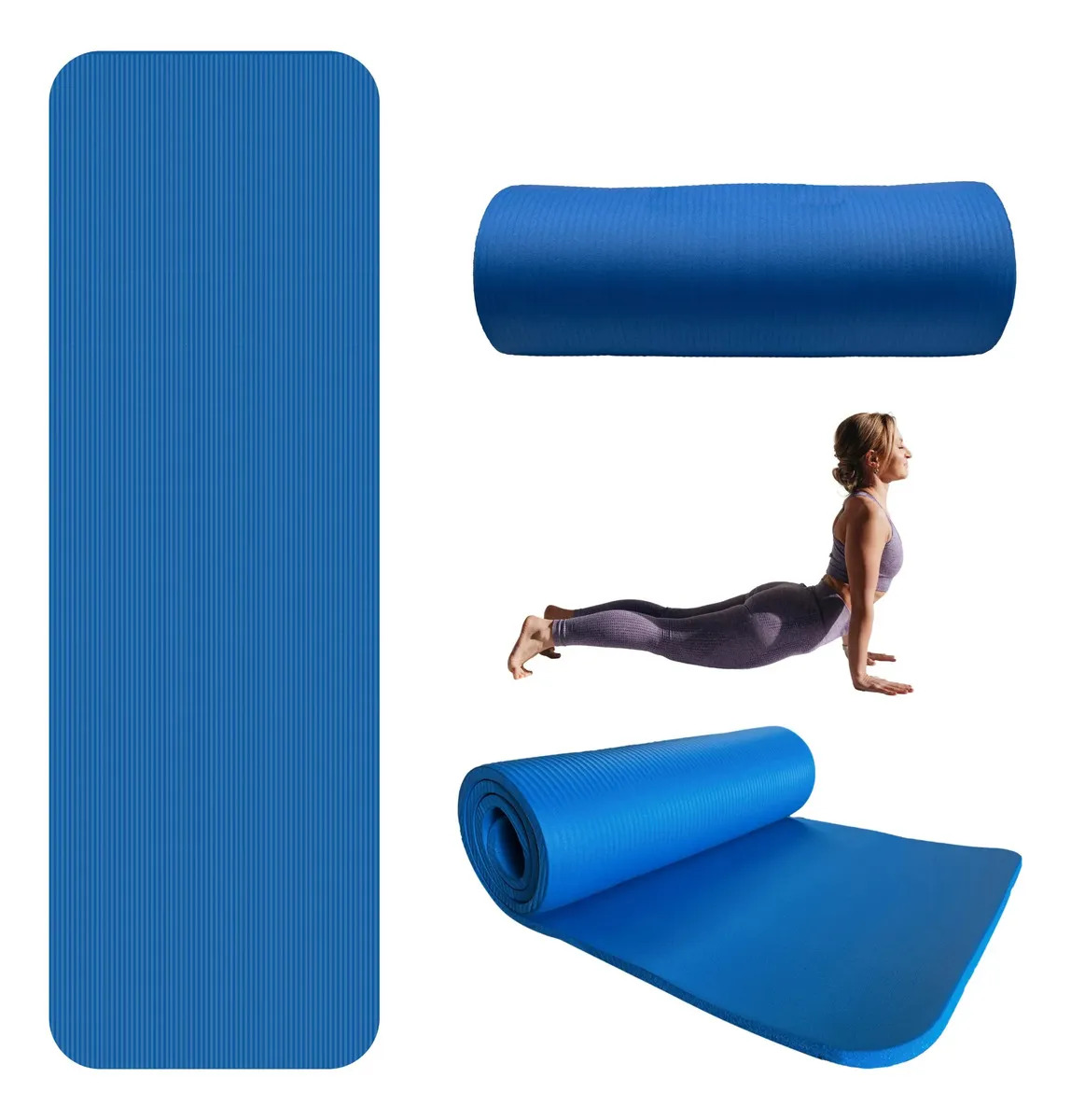 Tapete Yoga Pilates Fitness Antiderrapante Gym 10mm Espesor Color Azul