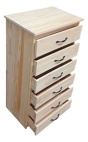 Comoda Cajonera Chifonier 6 Cajones Madera Pino Macizo 60cm Color Natural