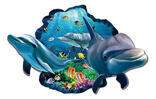 Ocean World Pegatinas De Pared, 3d Blue Dolphin 3d Shark Bro