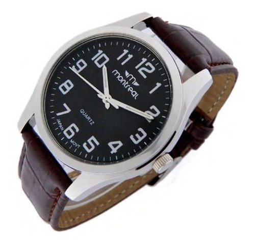 Reloj Montreal Hombre Md Malla De Cuero C/ Estuche