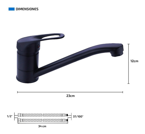 Imagen 3 de 8 de Grifo Cocina Monocomando Negro Canilla Griferia + Flexibles