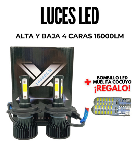 Bombillos Luces Led H4 H7  H11 9005 9006 4 Caras 16.000lm